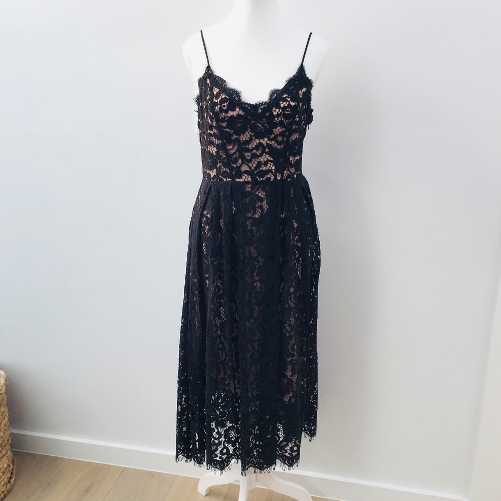 H&M size 10/38 premium collection black and dusty rose lace dress BNWT - Picture 1 of 12